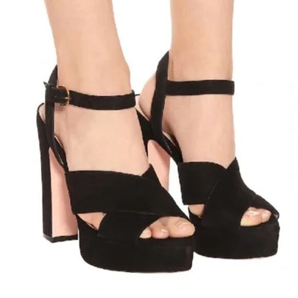 Stuart Weitzman Joni Suede Ankle Strap Platform Sandals Black Womens Size 40 / 9 - Picture 2 of 7